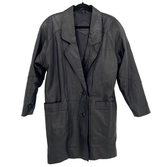 N.Y.D.A. New York Direct Action Vintage Y2K 100% Leather Coat Black Small - Picture 1 of 12